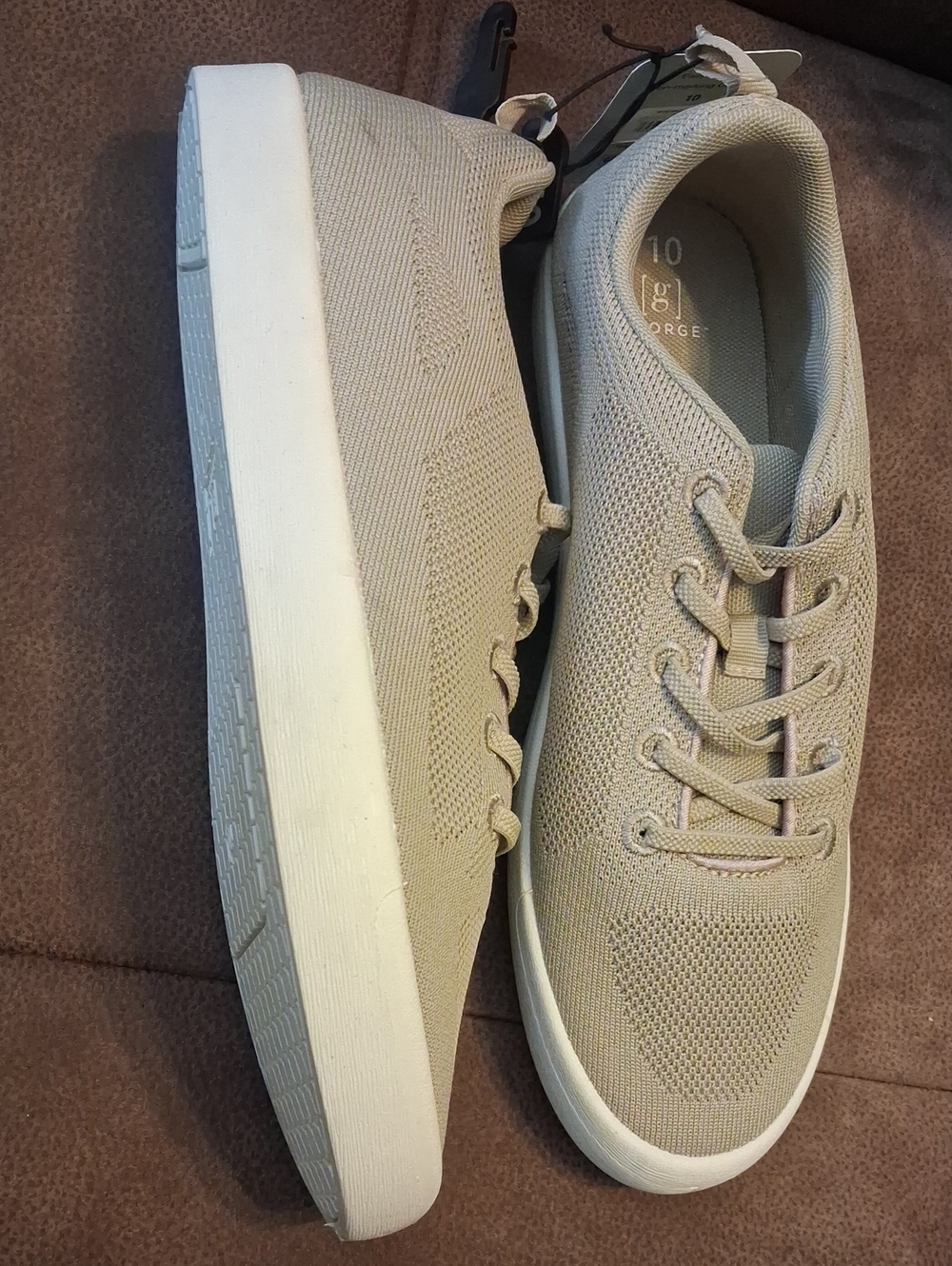 George Men's Khaki Knit Lace-Up Sneakers Size 10